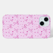 Roze Gingham Strik Hoesje voor Telefoon (Achterkant (horizontaal))