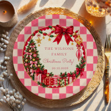 Roze Gingham Strik Kerstfeest