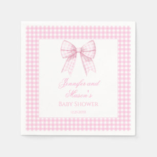 Roze gingham strik lint baby meisje douche servet