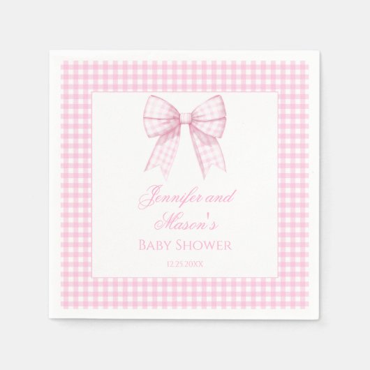 Roze gingham strik lint baby meisje douche servet (Voorkant)