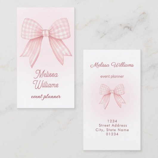 roze gingham strik logo visitekaartje (Voorkant / Achterkant)