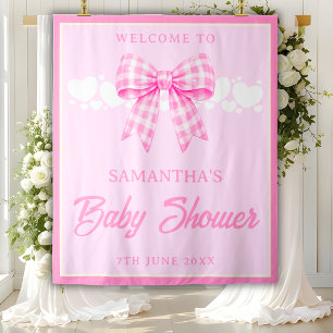 Roze Gingham Strik Meisje Baby Shower Achtergrond Wandkleed