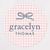 Roze Gingham Strik Monogram Labels (Design 1)