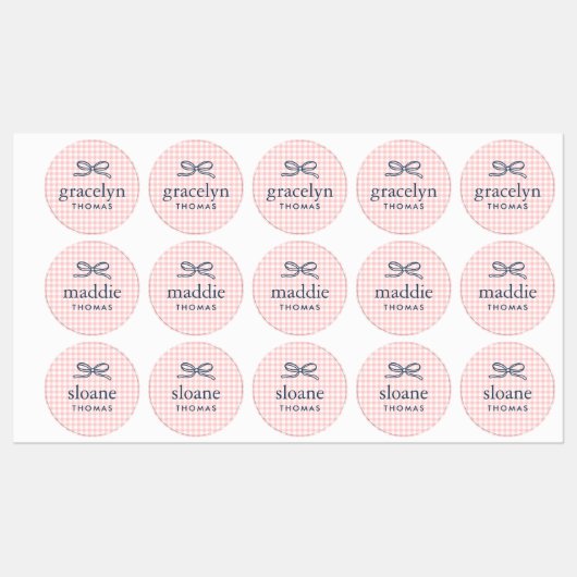 Roze Gingham Strik Monogram Labels (Vel)