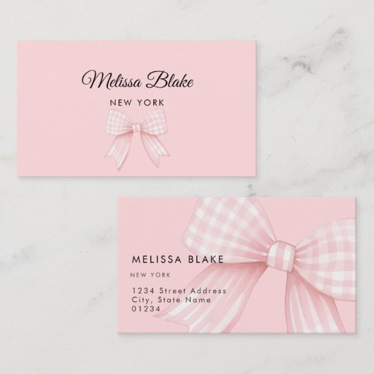 roze gingham strik ontwerp visitekaartje (Voorkant / Achterkant)