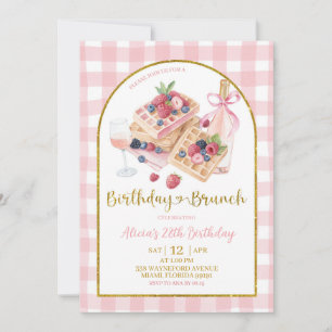 Roze Gingham Strik Roos Wafel Verjaardagsbrunch Kaart