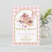 Roze Gingham Strik Roos Wafel Verjaardagsbrunch Kaart (Staand voorkant)