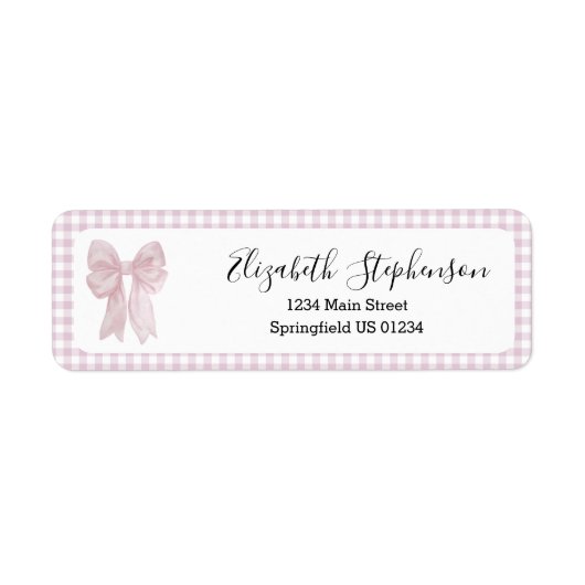 Roze Gingham Strik Roze Retouradres Etiket (Voorkant)