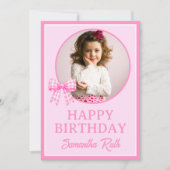 Roze Gingham Strik Verjaardagsfoto Kaart (Voorkant)