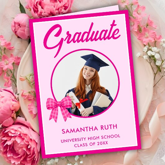 Roze Gingham Strikers Foto Afstuderen Kaart