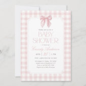 Roze Gingham Strikje Meisje Baby Shower Kaart (Voorkant)