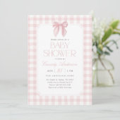 Roze Gingham Strikje Meisje Baby Shower Kaart (Staand voorkant)