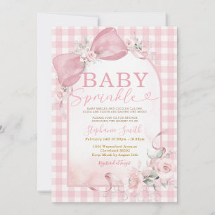 Roze Gingham Strikje Meisje Bloemige Baby Sprinkle Kaart