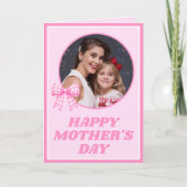 Roze Gingham Strikte Foto Moederdagkaart Kaart (Voorkant)