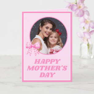 Roze Gingham Strikte Foto Moederdagkaart Kaart