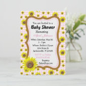 Roze Gingham Sunflower Baby shower Invites Kaart (Staand voorkant)