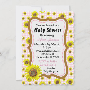 Roze Gingham Sunflower Baby shower Invites Kaart