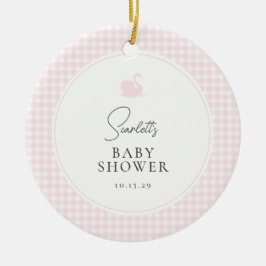 Roze Gingham Swan Baby shower Keramisch Ornament