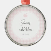 Roze Gingham Swan Baby shower Metalen Ornament (Voorkant)