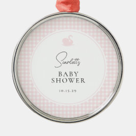 Roze Gingham Swan Baby shower Metalen Ornament