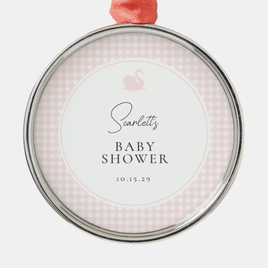 Roze Gingham Swan Baby shower Metalen Ornament (Voorkant)