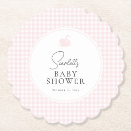Roze Gingham Swan Baby shower Onderzetter