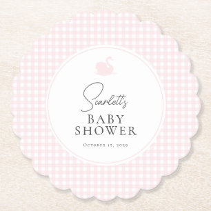 Roze Gingham Swan Baby shower Onderzetter