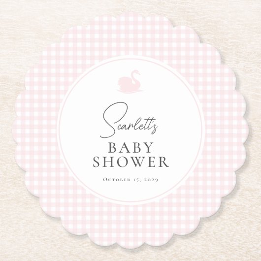 Roze Gingham Swan Baby shower Onderzetter (Voorkant)
