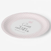 Roze Gingham Swan Baby shower Papieren Bordje (Gekanteld)