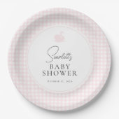 Roze Gingham Swan Baby shower Papieren Bordje (Voorkant)