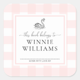 Roze Gingham Swan Boekplaat Sticker