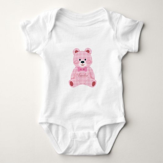 Roze Gingham Teddy Romper (Voorkant)