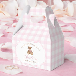 Roze Gingham Teddybeer Beary Eerste Verjaardag Bedankdoosjes