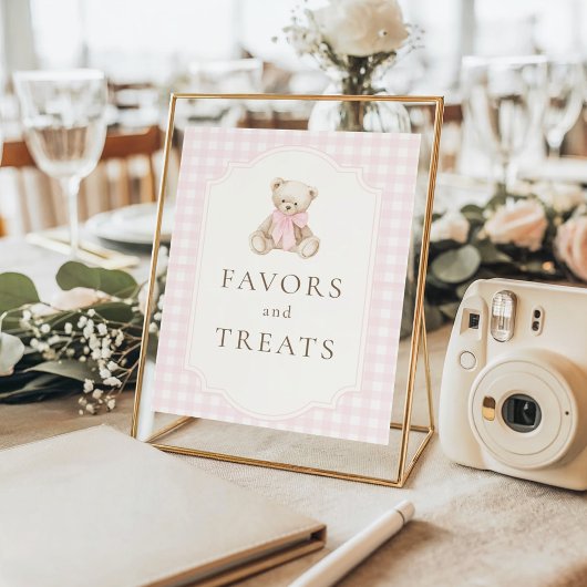 Roze Gingham Teddybeer Favorieten & Cadeautjes Poster