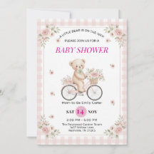 Roze Gingham Teddybeer Fiets Baby Shower
