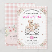 Roze Gingham Teddybeer Fiets Baby Shower  Kaart (Voorkant / Achterkant)