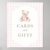 Roze Gingham Teddybeer Kaarten & Cadeaus Poster (Voorkant)