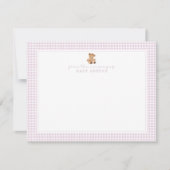 Roze Gingham Teddybeer Kraambriefkaart Aankondiging (Voorkant)