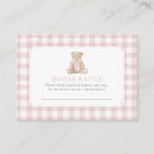 Roze Gingham Teddybeer Luier Raffle Ticket Informatiekaartje (Voorkant)