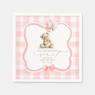 Roze Gingham Teddybeer Meisje Baby Shower Servet