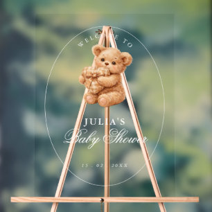 Roze Gingham Teddybeer Neutrale Baby Shower Acryl Bord