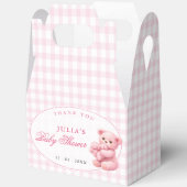 Roze Gingham Teddybeer Neutrale Baby Shower Bedankdoosjes (Open)
