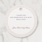 Roze Gingham Teddybeer Neutrale Baby Shower Bedankjes Labels (Achterkant)