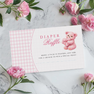 Roze Gingham Teddybeer Neutrale Baby Shower Informatiekaartje