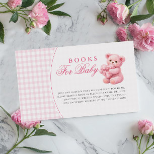 Roze Gingham Teddybeer Neutrale Baby Shower Informatiekaartje
