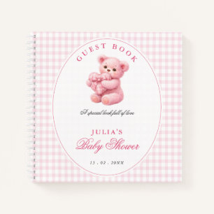 Roze Gingham Teddybeer Neutrale Baby Shower Notitieboek