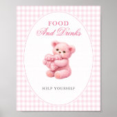 Roze Gingham Teddybeer Neutrale Baby Shower Poster (Voorkant)