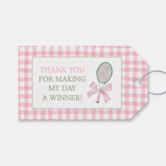 Roze Gingham Tennis Bedankje Cadeautje Favor Tag Cadeaulabel