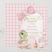 Roze Gingham Thee-Rex Feest Strik Dinosaurië Verja Kaart (Voorkant / Achterkant)