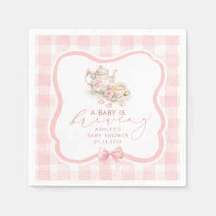 Roze Gingham Theepartij Meisje Baby Shower Servet